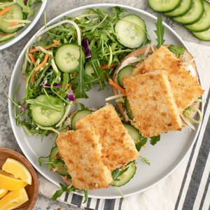 Crispy Tofu Sandwiches with Garlic Aioli & Arugula-Cucumber Salad