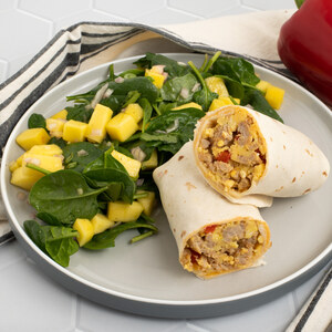 Spicy Chicken & Scrambled Egg Wrap with Mango-Spinach Salad