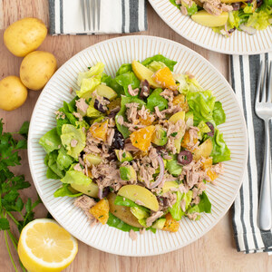 Butter Lettuce Salad with Tuna, Potato, Orange, Avocado & Olives