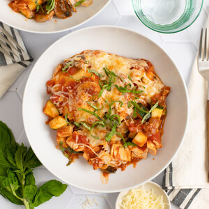 Ravioli Skillet Bake with Deli Turkey, Zucchini & Mushrooms