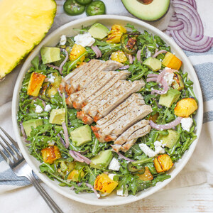 Arugula Salad with Pork, Spicy Charred Pineapple, Avocado & Feta