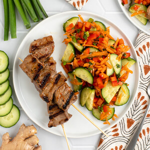Korean-Style Steak Skewers with Spicy Cucumber & Carrot Salad