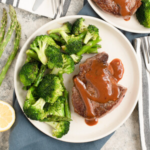 Pan Seared Ribeye with Steak Sauce & Broccoli-Asparagus Sauté