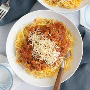 Roasted Spaghetti Squash with Pork Sausage Ragù & Parmesan