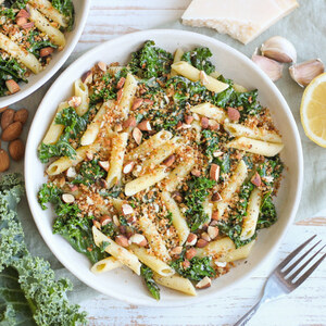 Sautéed Kale "Caesar" Penne with Almonds, Bread Crumbs & Parmesan