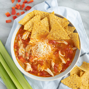 Chicken Taco Soup with Bell Pepper, Cheese & Tortilla Chips