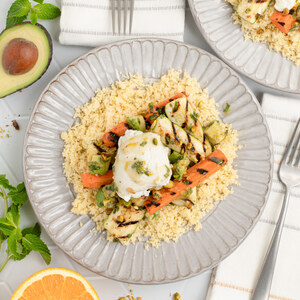 Grilled Carrot-Zucchini Salad with Cumin Dressing, Couscous & Ricotta