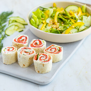 Smoked Salmon, Cream Cheese & Cucumber Roll-Ups with Side Salad