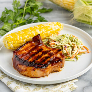 BBQ Pork Chop with Corn on the Cob & Creamy Broccoli Slaw