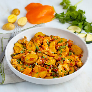 Spicy Bombay Chicken Skillet with Potato, Tomato, Zucchini & Cilantro