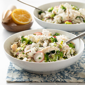 Warm Rice Salad with Chicken, Broccoli, Pumpkin Seeds & Goat Cheese
