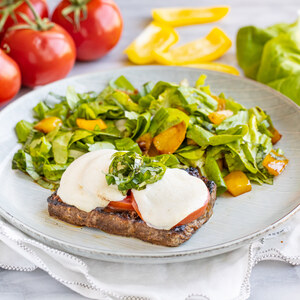 Melty Caprese Steak with Butter Lettuce, Bell Pepper & Basil Salad