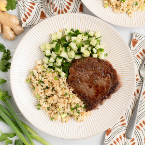 Seared Ribeye with Ginger-Cilantro Cucumber Salad & Cauliflower Rice