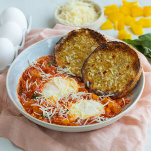 Eggs Poached in Spicy Marinara (Eggs in Purgatory) with Garlic Toast