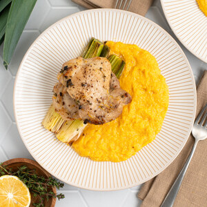Lemon-Thyme Roasted Chicken & Leeks over Mashed Butternut Squash