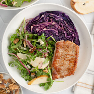 Pork Chop, Dijon Roasted Cabbage & Arugula-Pear Salad with Blue Cheese