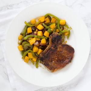 Paprika Pork Chops with Sautéed Bell Pepper, Mango & Red Onion